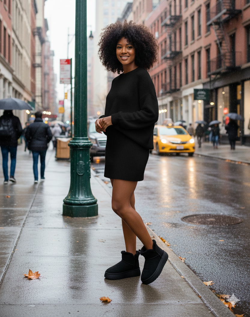 BLOWİA UG-W Australia Siyah Süet İçi Kürklü Kalın Poli Taban Bilekte Kadın Bot & Bootie